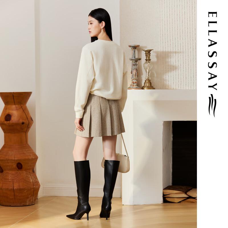 ELLASSAY Women's Merino Wool Blend Airy Round Neck Knit Sweater