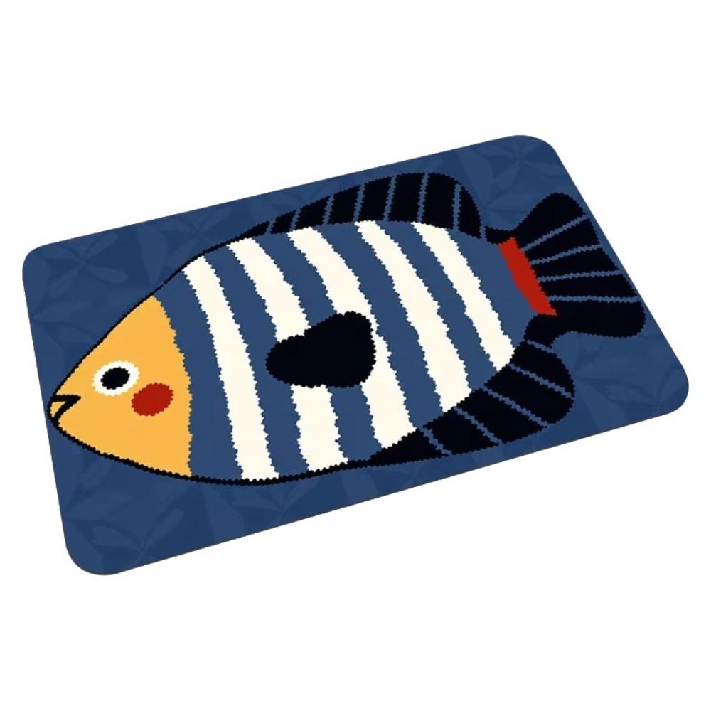 Wear Resistant Cartoon Fish Floor Mat Diatom Mud Anti Slip Doormat Bathroom Rug Balcony S синий