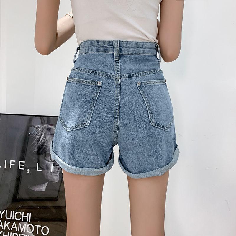 Comfortable Skinny Fashionable and Versatile High-waisted Denim Shorts Female Summer Loose Thin Casual Wide-legged Rolled Straight A-line Pants