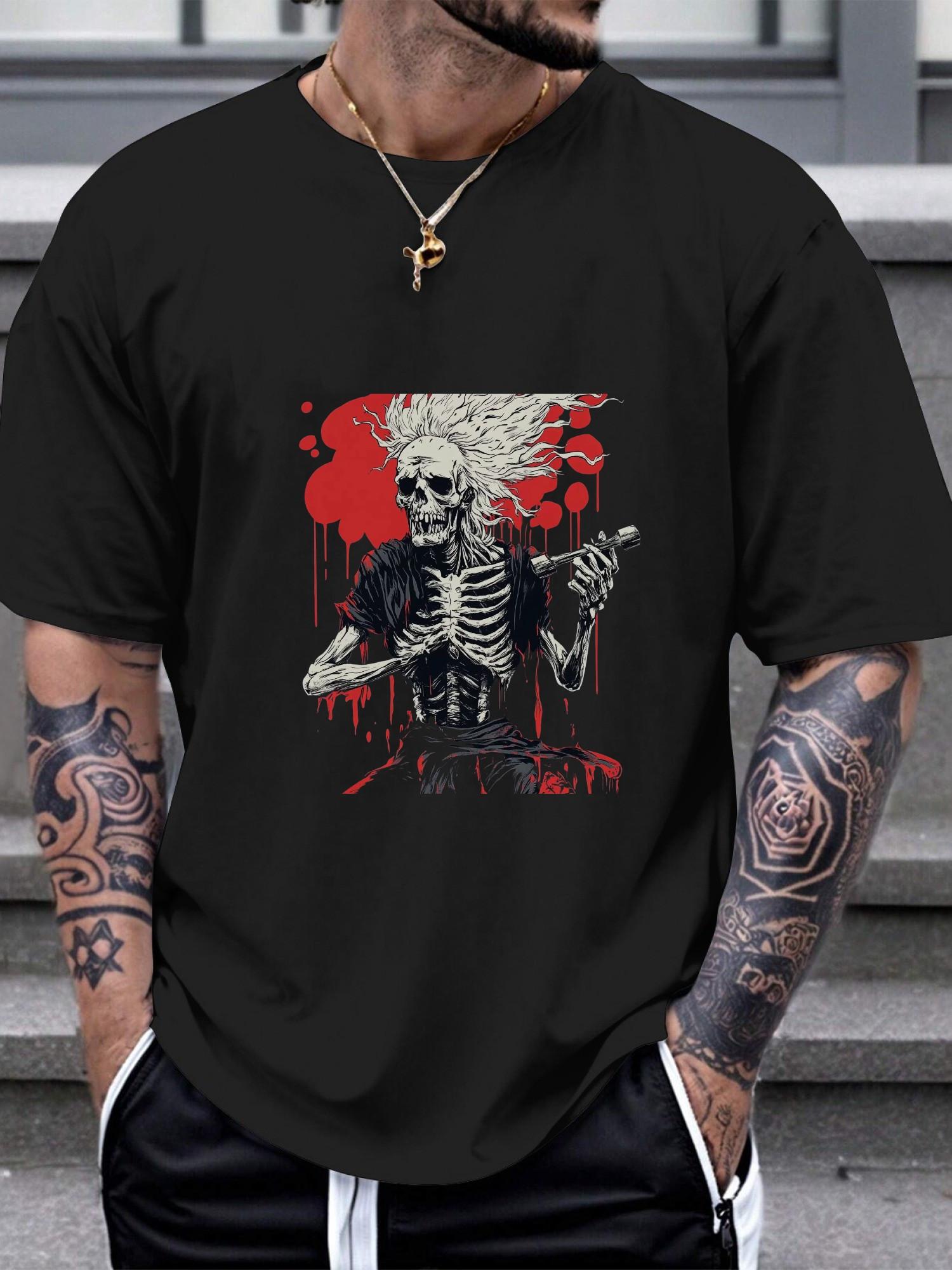 

1pc Skeletal Aggressive Monochrome T-shirt - Cotton XL