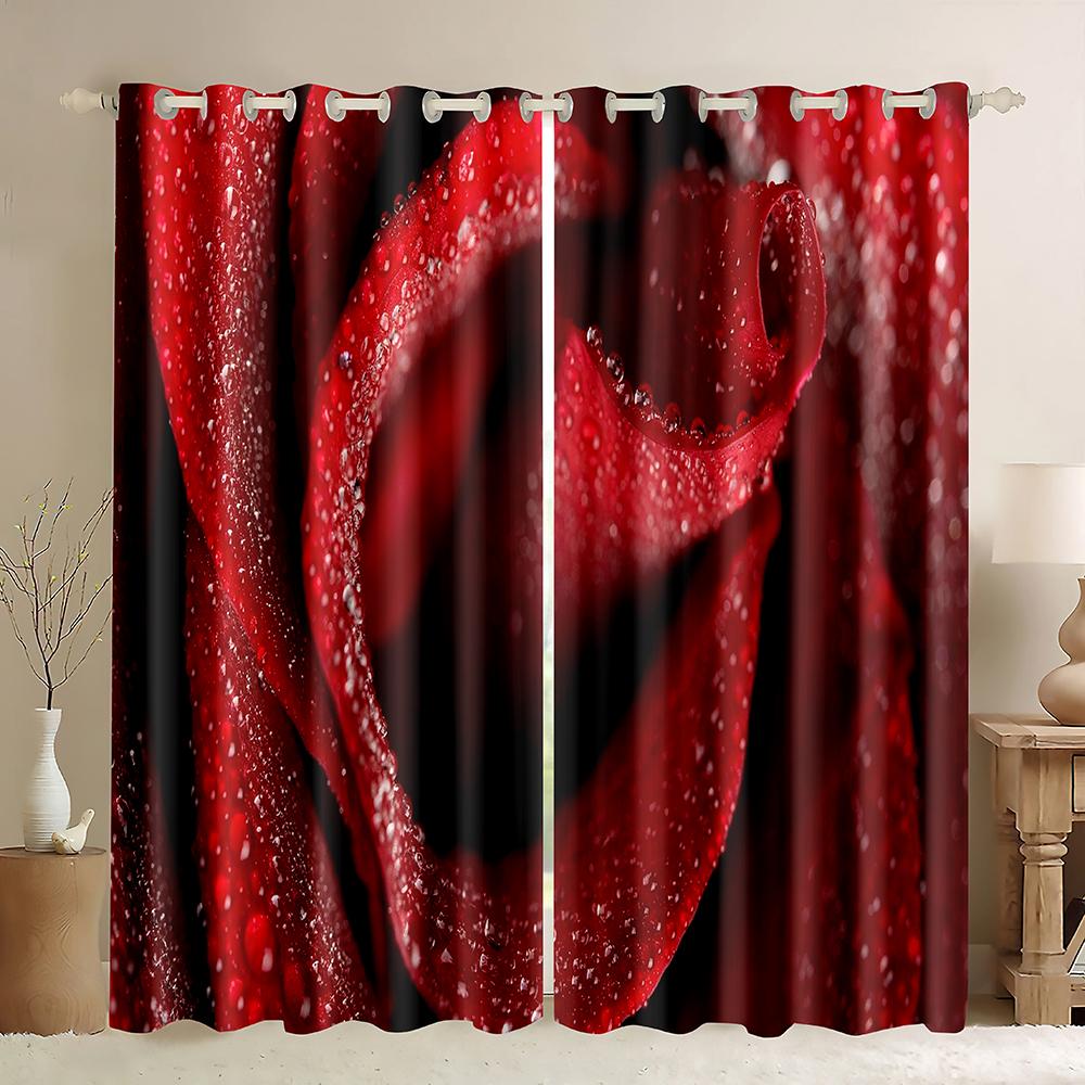 Romantische Schwarz Rote Blume Luxus Verdunkelungsvorhänge für Schlafzimmer Wohnzimmer Badezimmer Küche Tür Flur Schrank im Angebot