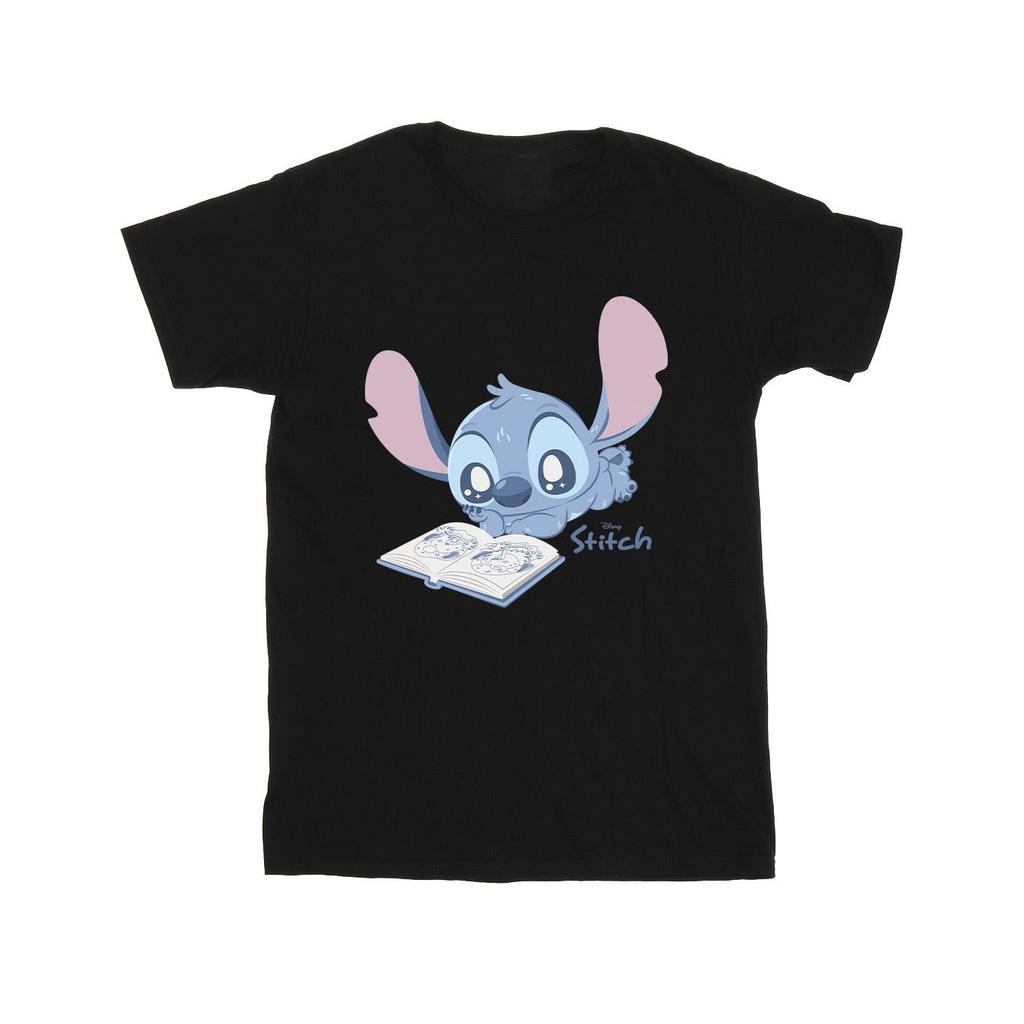 Lilo & Stitch Mens Reading Lying Down Cotton T-Shirt