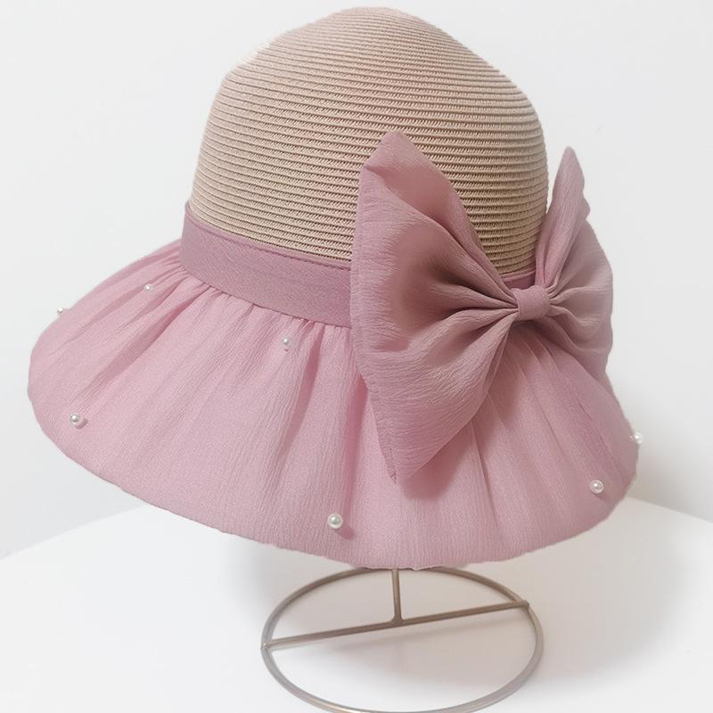 New summer mesh bow bucket hat women's big brim sun hat sun protection and UV protection sun hat