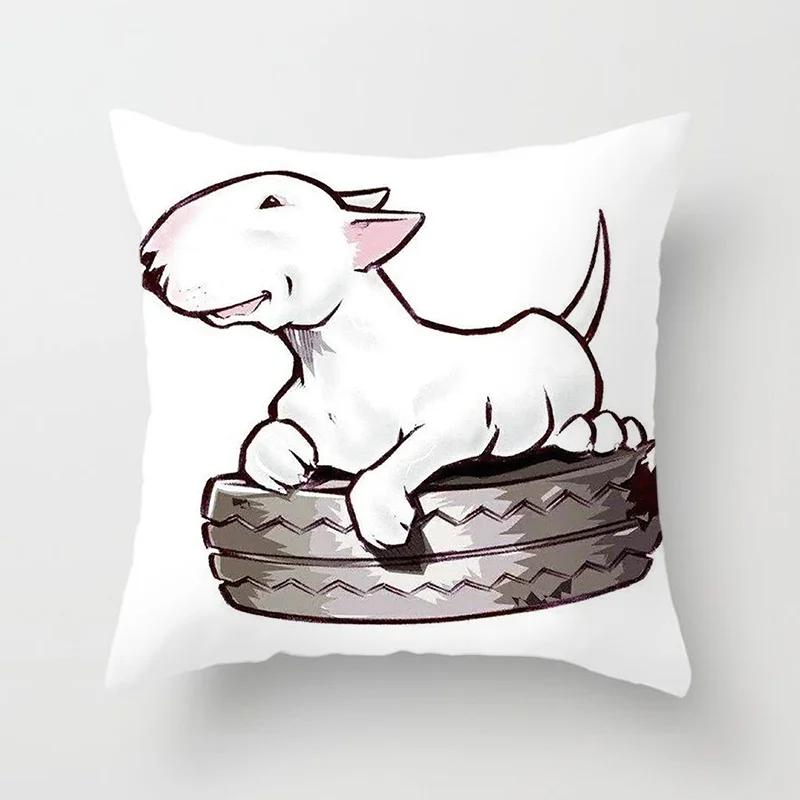 Cartoon Bull Terrier Series Pillow Gift Home Office Decoration Bedroom Sofa Car Cushion Cover Funda De Almohada