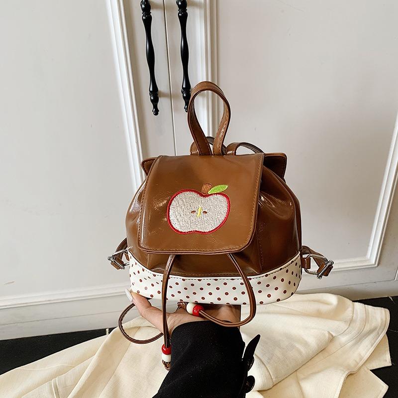 

Cartoon apple flip women s backpack fashion niche design sweet polka dot cute mini backpack No pendant коричневый