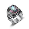 Fashion Vintage Punk Colorful Stone Rings Stainless Steel Handmade Turkish Signet Ring for Men Women Luxury Jewelry Wholesale