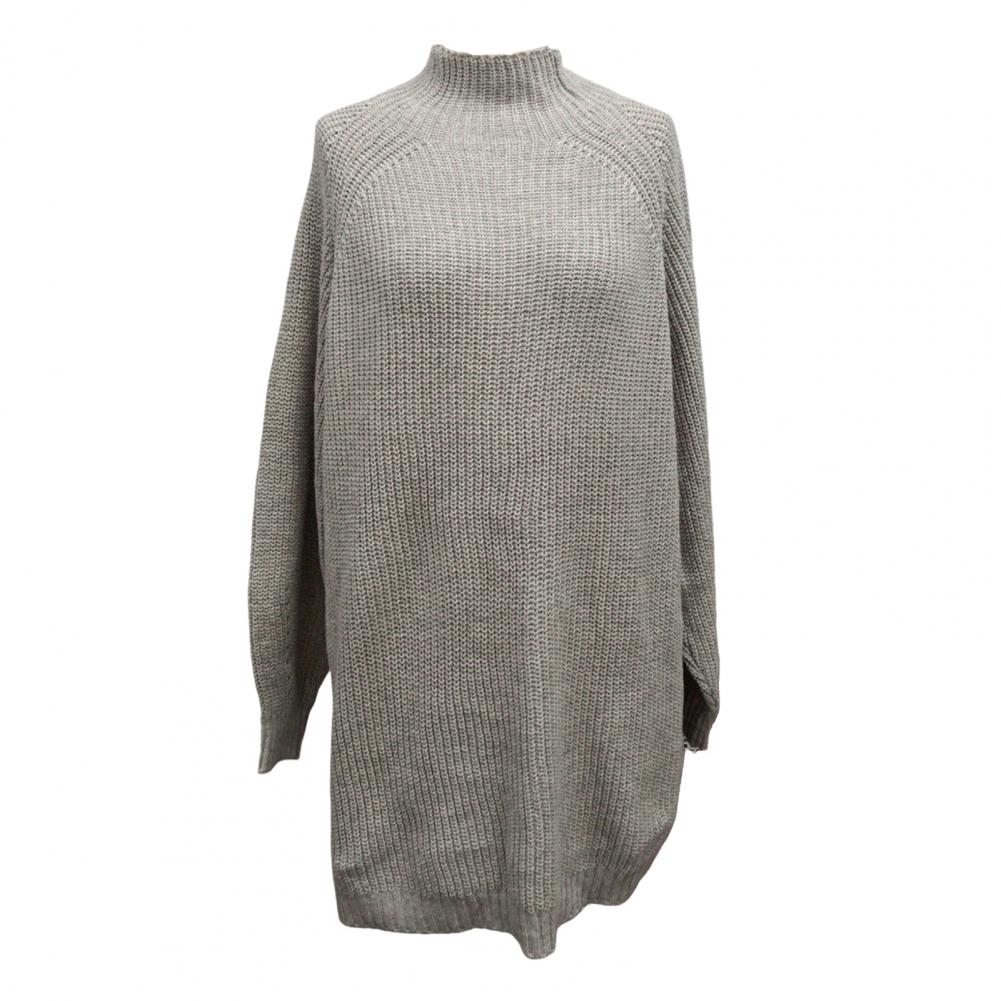 Solid Color Sweater Dress Half High Collar Raglan Long Sleeve Loose Fit Knitting Dress Autumn Winter Mini Dress Knitwear