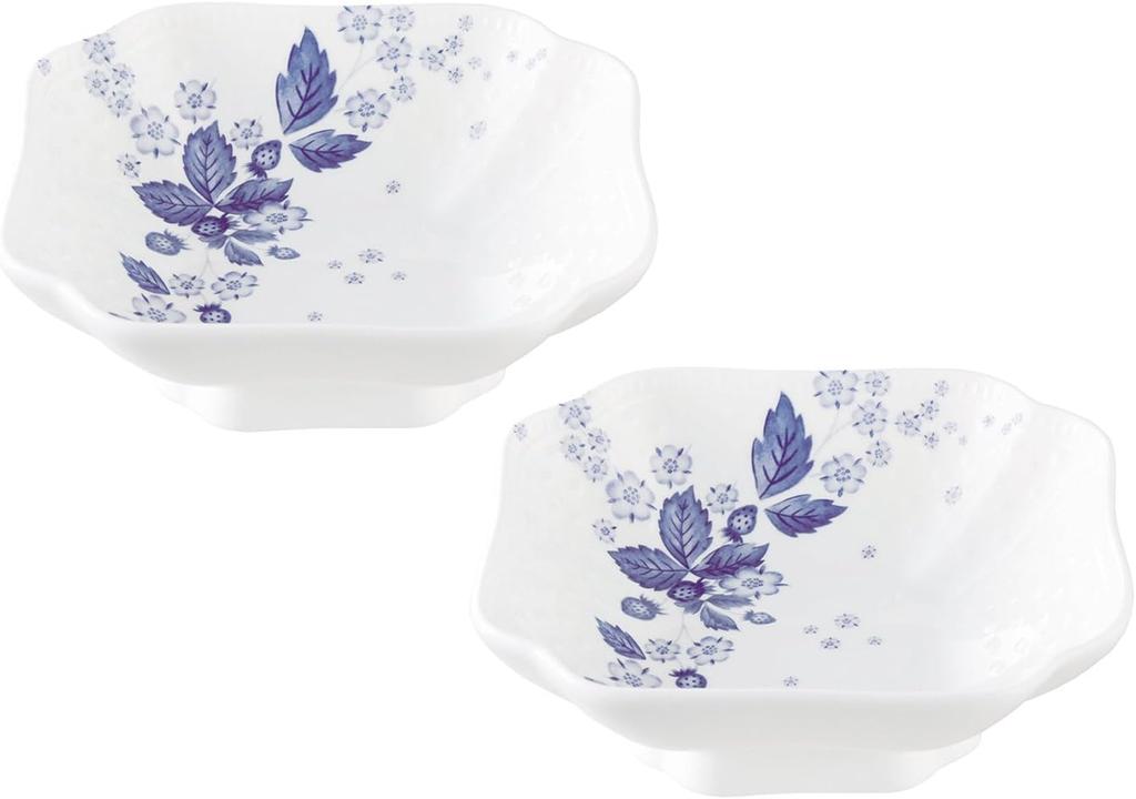 Wedgwood Official Wedding Gift Strawberry Bloom Indigo Small Wedding Gift for the Bride and Officially Imported Wrapping Bowls, 14x14cm, Pair,
