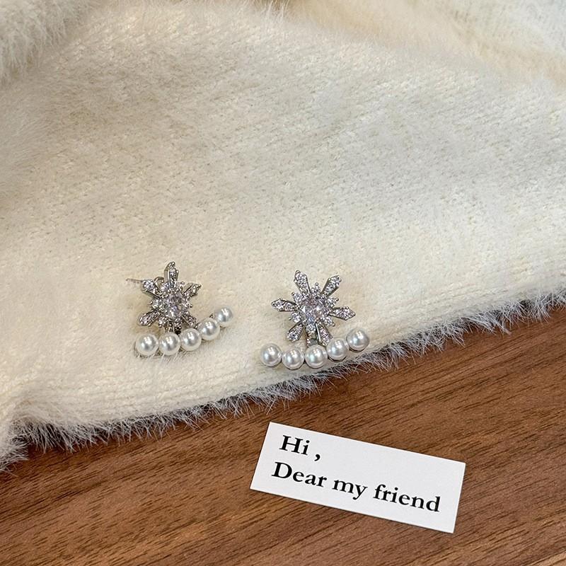 Zircon Geometric Pearl Stud Earrings Autumn and Winter Retro Elegant Earrings Temperament Earrings Women