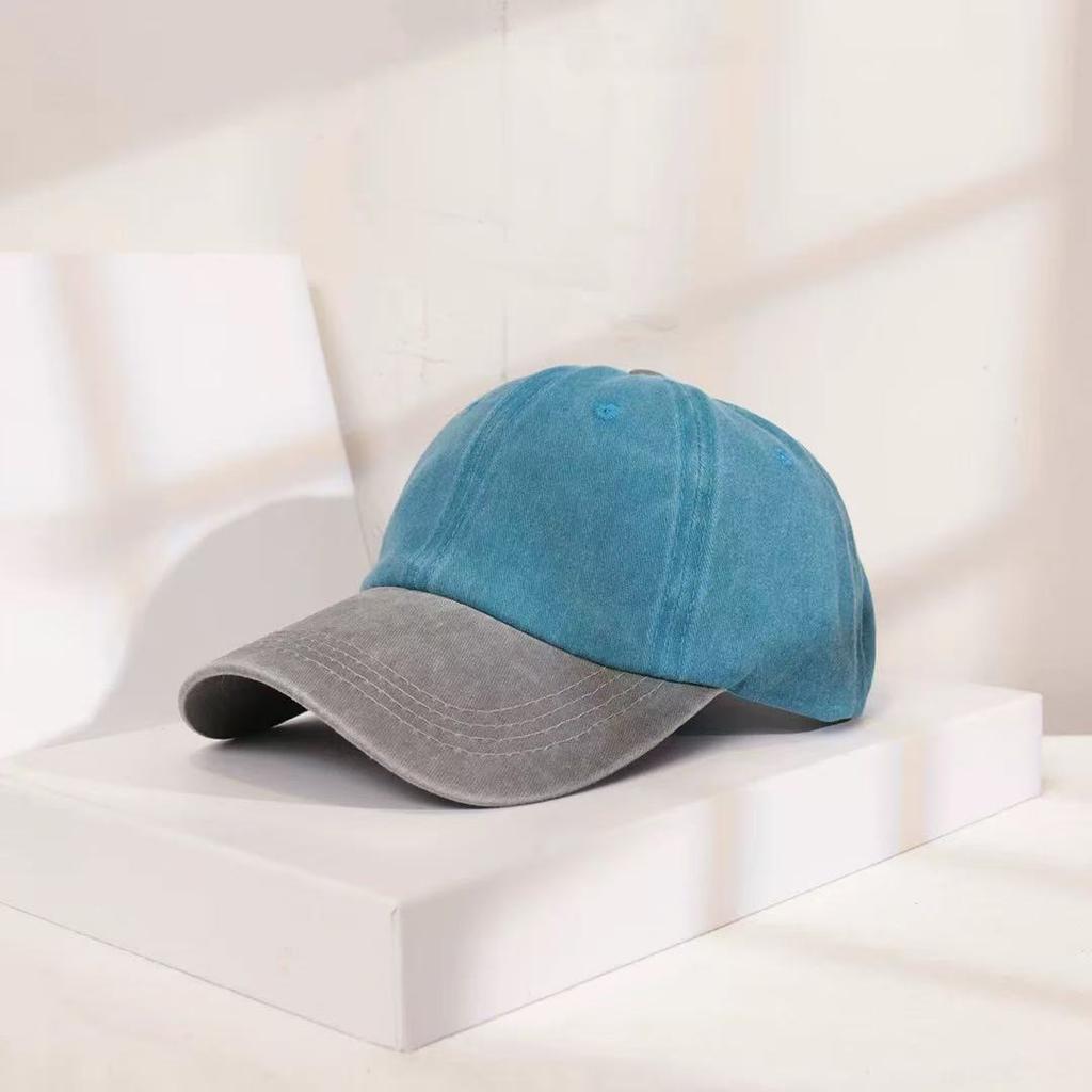 Retro Color-blocked Denim Brim Ponytail Baseball Cap Personality Curved Brim Sports Hip Hop Style Baseball Cap Adjustable