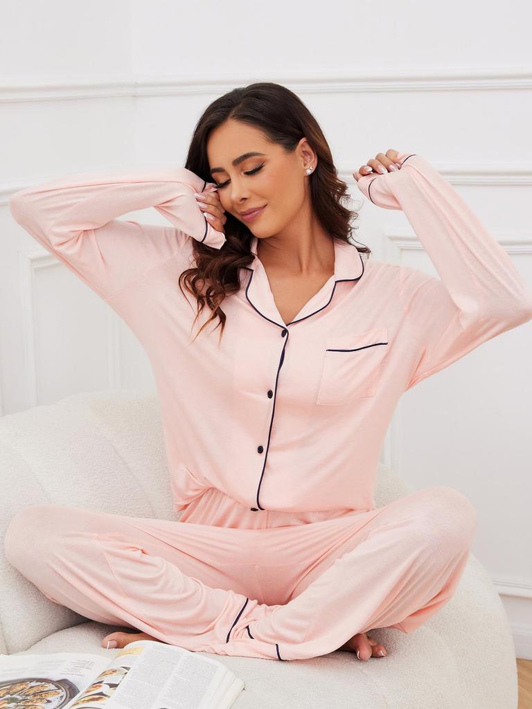 Europäisches & Amerikanisches Modal Langarmshirt und Hose Pyjama-Set für Damen - Herbst/Winter