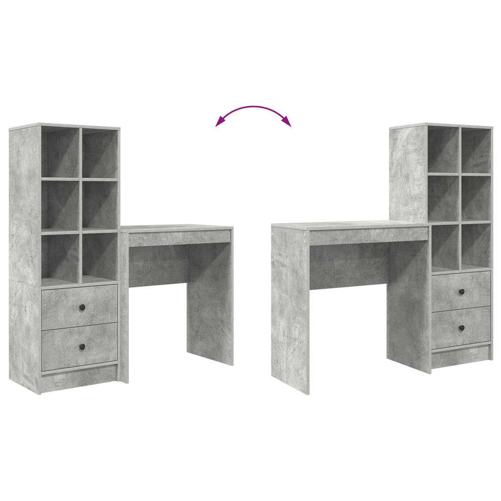 Desk with Drawers and Shelf 2 pcs Concrete Grey