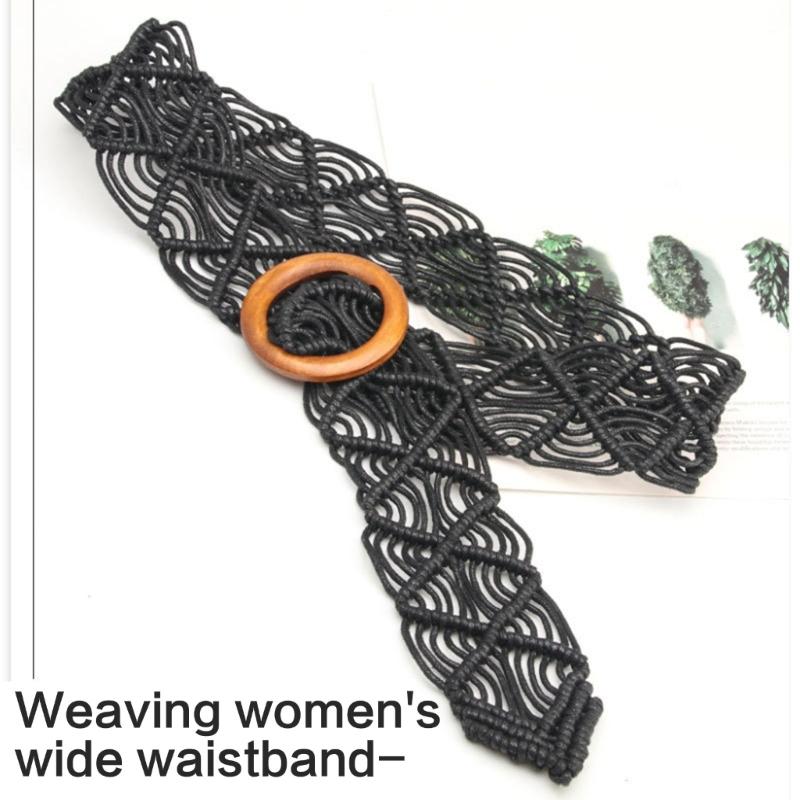 Ethnic Braided Waxed Cord Wide Belt For Women Stylish Adjustable Waistband With Tribal Design Comfortable Daily Wear