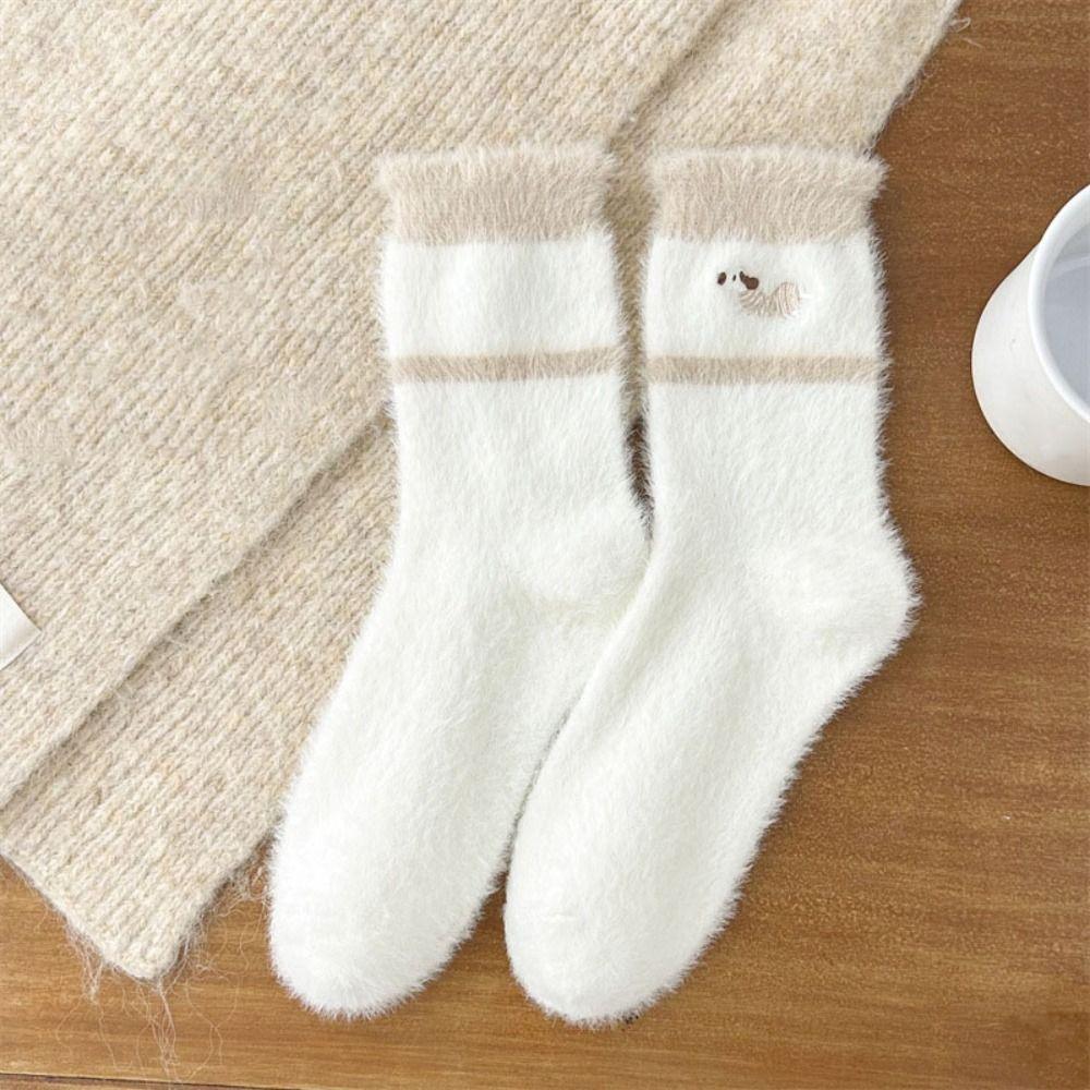 5Pairs Puppy Dog Winter Fluffy Socks Embroidery Plush Floor Socks Mink Fleece Socks  Autumn Winter