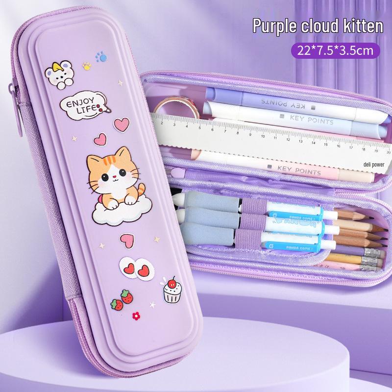 Layered Cartoon Pencil Case for Girls & Boys - Large Capacity School Stationery Bag
