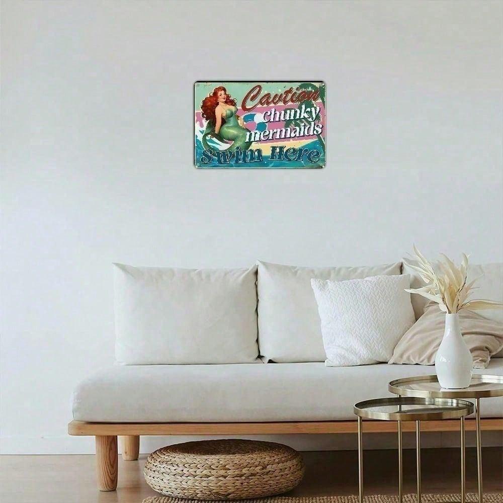 Vintage Metal Sign Mermaids Swimming Pool Humorous Wall Art for Bar Beach House Decor 12x16