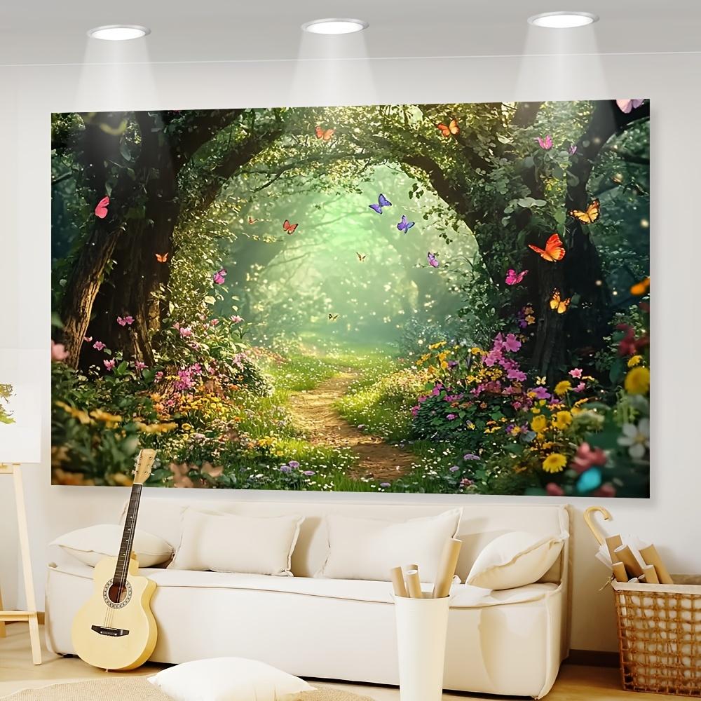 1 Magical Forest Polyester Wall Decoration, a Fairy Tale Fairyland, with Mushrooms, Flowers and Butterflies, Universal