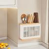 Wooden Kitchen Utensil Rack-Multifunctional Draining Chopstick Holder Wall-Mounted Cutlery Storage Box Knife Organiser