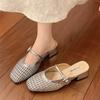 Fashion Summer Women Slippers Mules 2025 Leisure Slipper Retro Square Toe Metal Buckle Fashion Half Slipper Outdoor Sandalias De Mujer