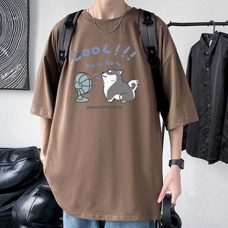 Cute Men Oversized Drop Shoulder T-Shirt 100% Cotton Streetwear Tee