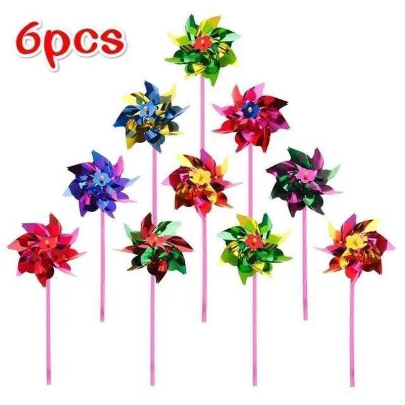 New 6Pcs Kids Windmill Pinwheel Toy Colorful Plastic Wind Spinner Lightweight Garden Lawn Party Festival Decoration Accessory