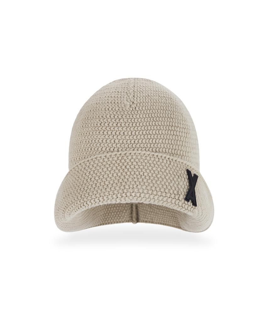 Bajal Va Patch Wide Brim Knit Bucket Hat Beige