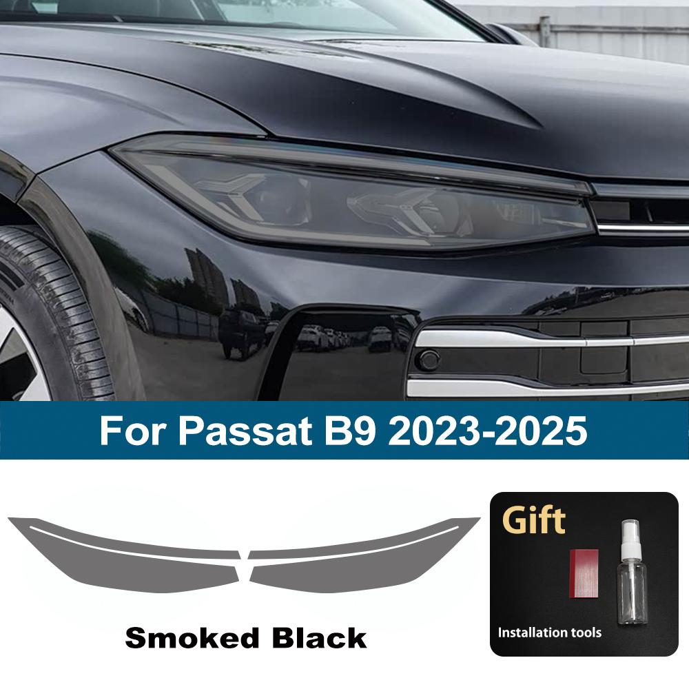 For Passat B9 2025-2025 Smoke Black High Gloss Pre-Cut TPU Car Headlight Protective Film PPF Anti-Scratch Vinyl Wrap Cover Kit