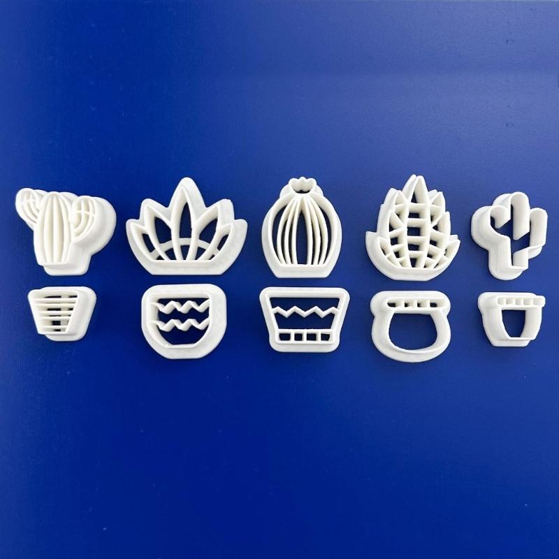 18Pcs Spring Fresh-Cactus Soft Pottery Cutter Earring Jewelry Pendant Maker Green Plant Ornament Pendant Cutting Mold