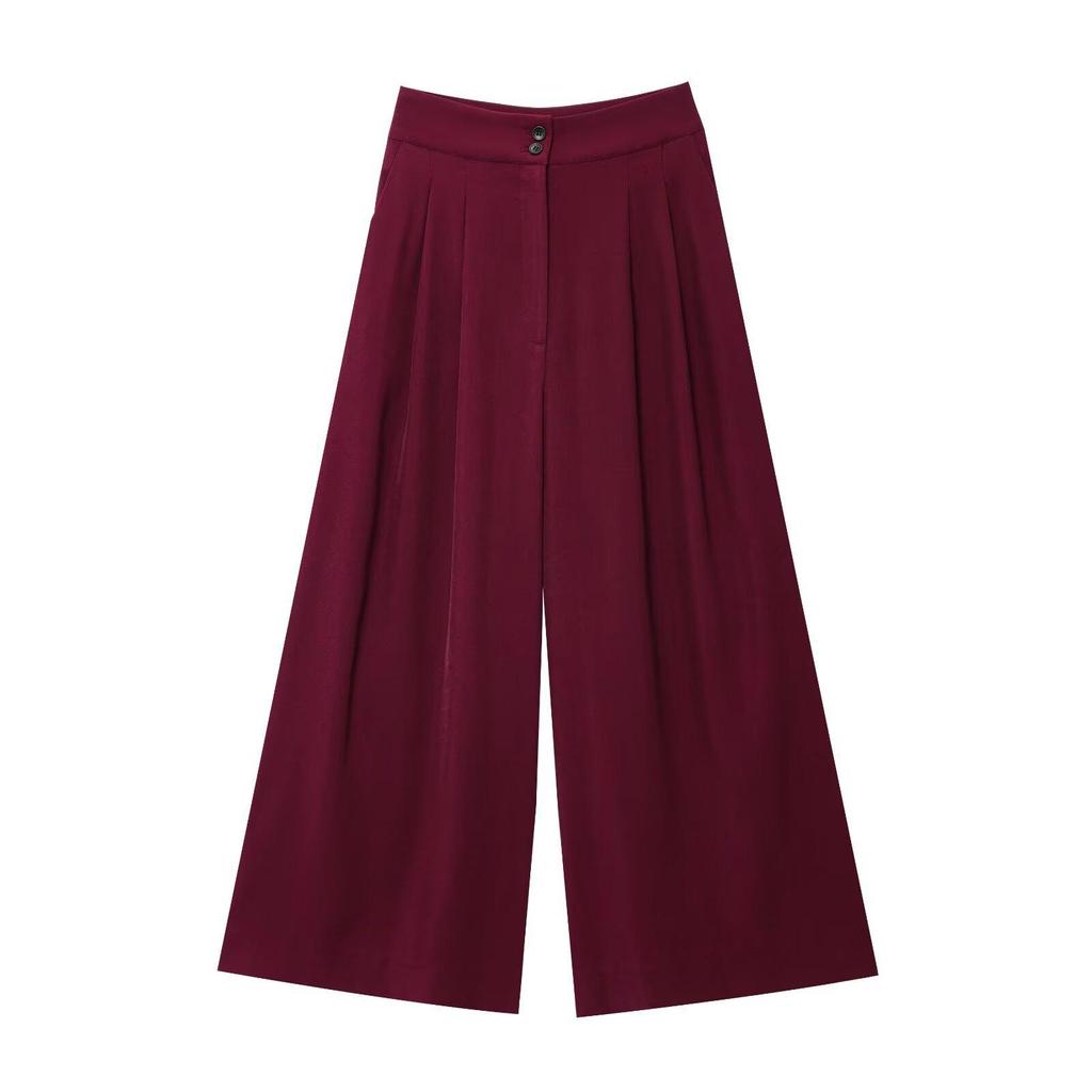 2025 Summer Women's European & American Style V-Neck Lace-Up Top + Pleated Pants Set