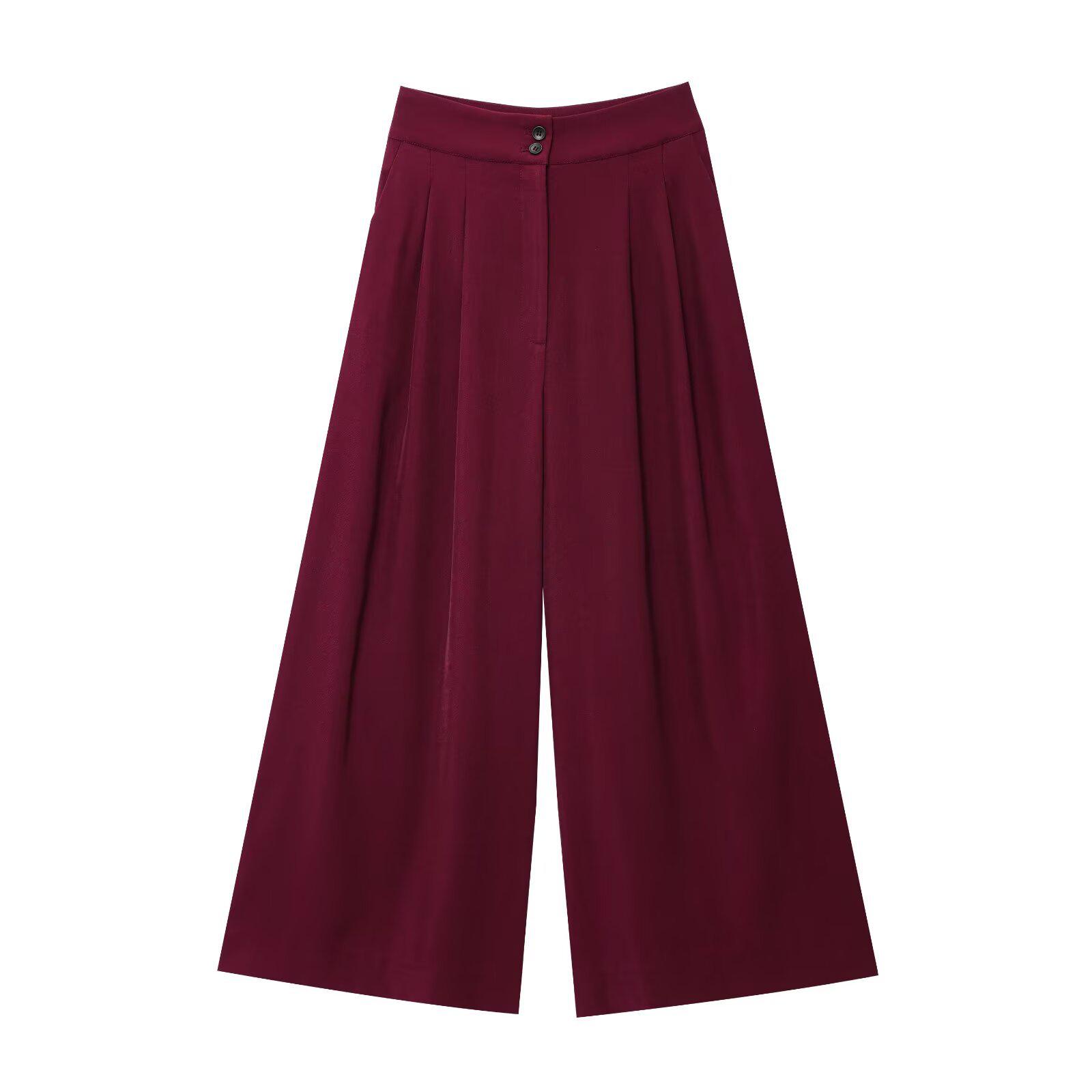 

2025 Summer Women s European & American Style V-Neck Lace-Up Top + Pleated Pants Set Large