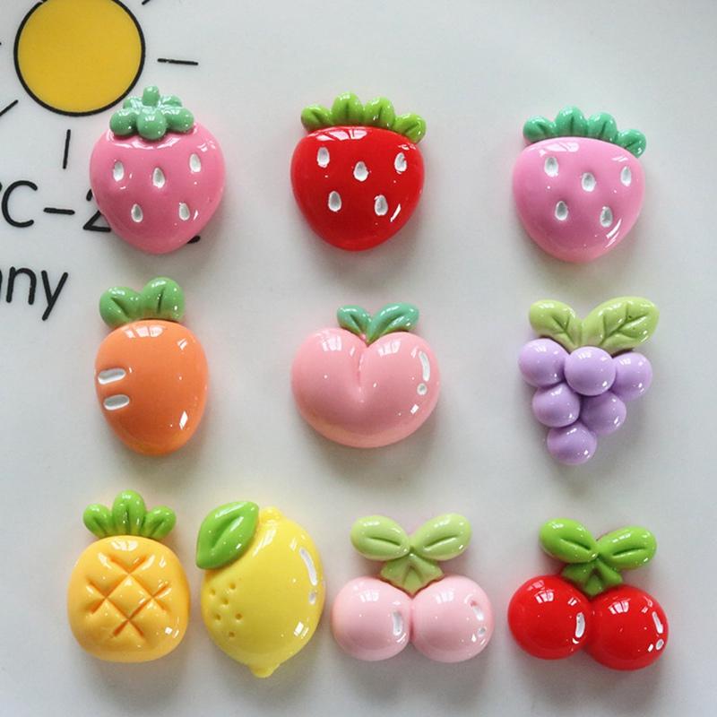 10Pcs New Cute Resin  Mini Cartoon Strawberry Cherry Grape Series Flat Back Parts Embellishments For Hair Bows Accessories