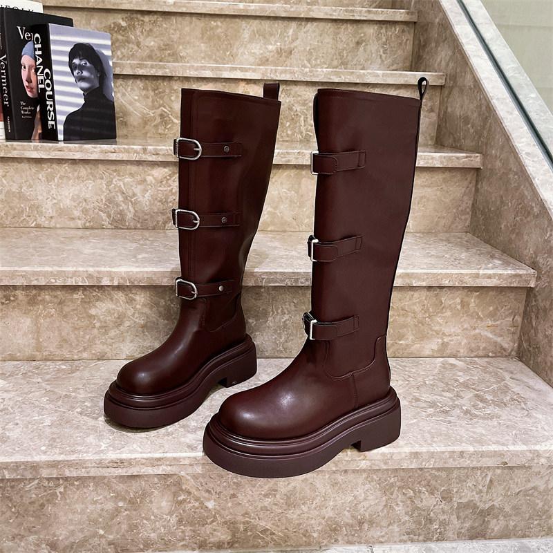New Knee High Women Boots Winter Solid Color 2024 High Quality Fashion Designer Mid Heels Outdoors Women Shoes Botas Mujer