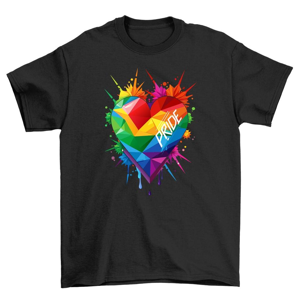 Pride_48 Rainbow Heart Splatter Funny T-Shirt for All! 100% Cotton, Unisex Print