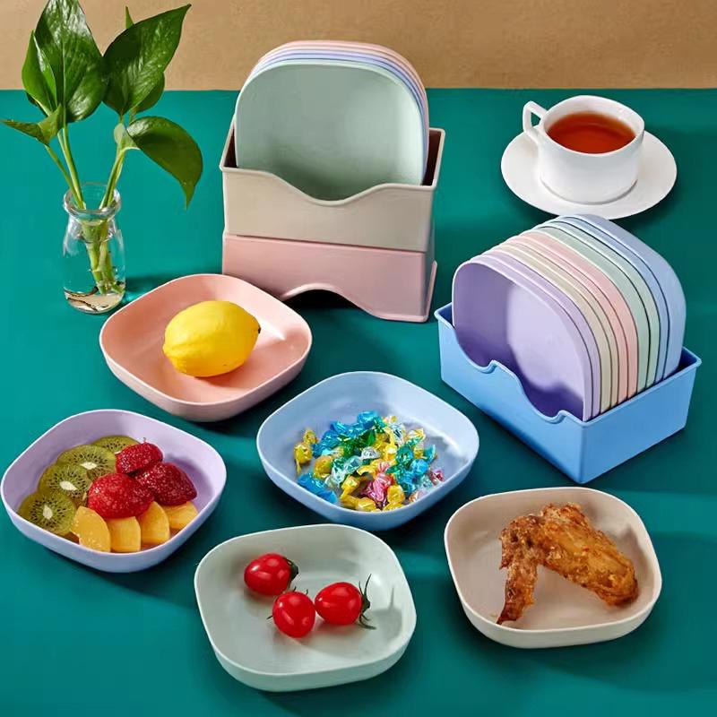 

10pcs Simple Straw Bone Spitting Plate Snack Plate Macaron Color Set Candy Fruit Cookie Cake Storage Tray Kitchen Accessories