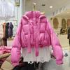 2026 Winter Womens Loose Cotton Puffer Hooded Coat Drawstring Hem Short Warm Jacket