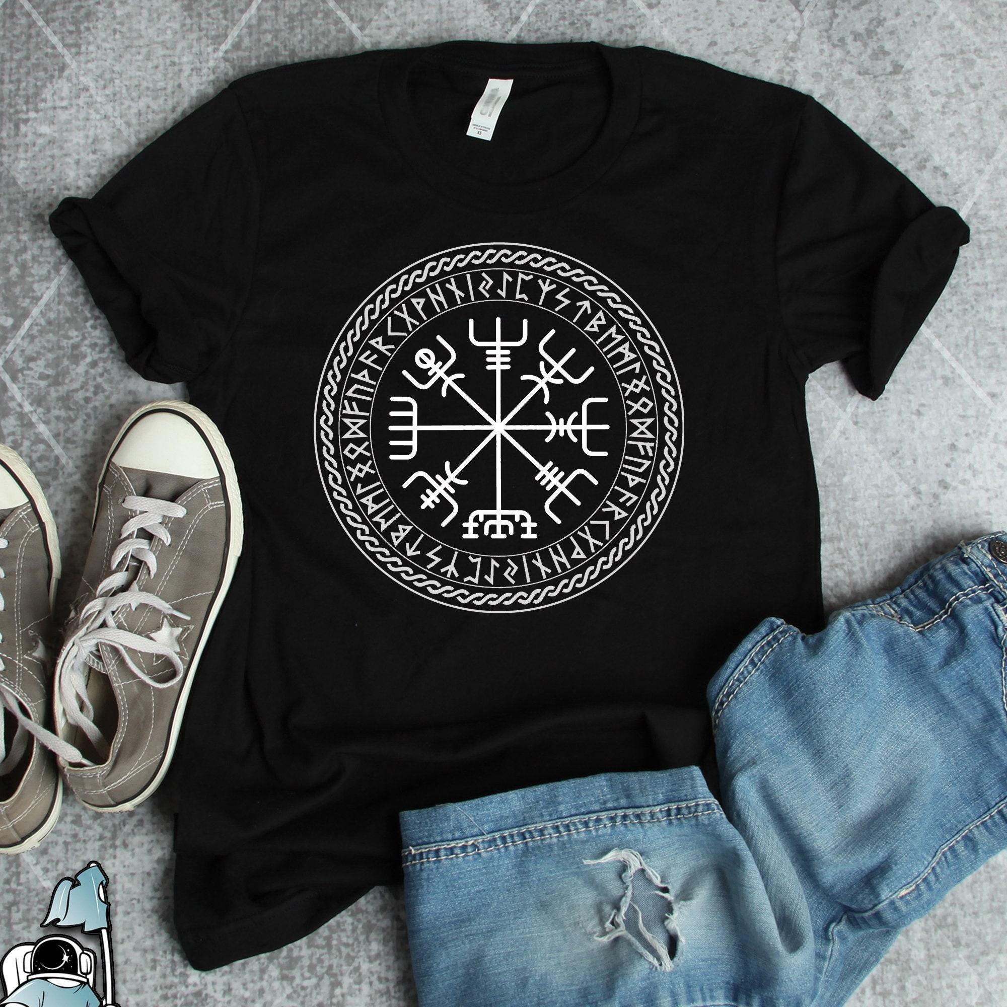 Viking Compass Vegvisir Men T Shirts Wayfinder Norse Mythology Cotton Tops S
