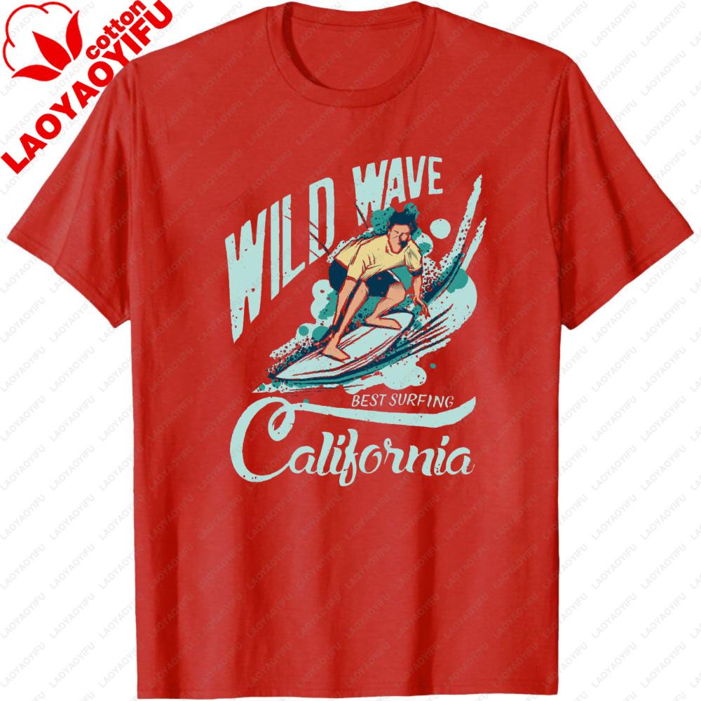 Wild Wave Best Surfing California Graphic T Shirt Unisex Cotton Short Sleeve Retro Arc Font Surfer Meme Casual Daily Outfit