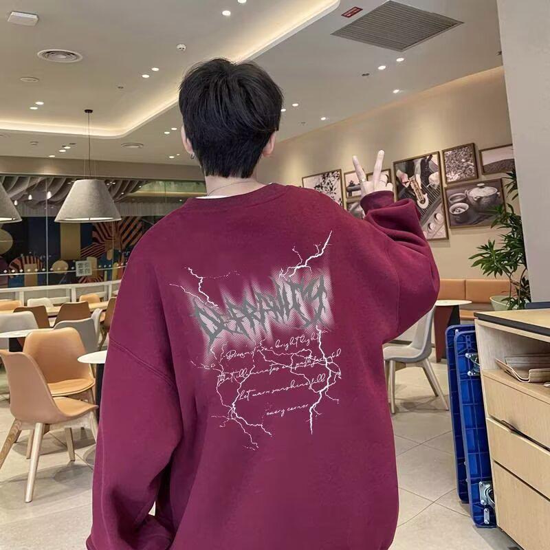 

American Trendy Men s Crewneck Hoodie - Autumn/Winter 2025, Plus Velvet, Loose Fit, Long Sleeve, Base Layer 2XL