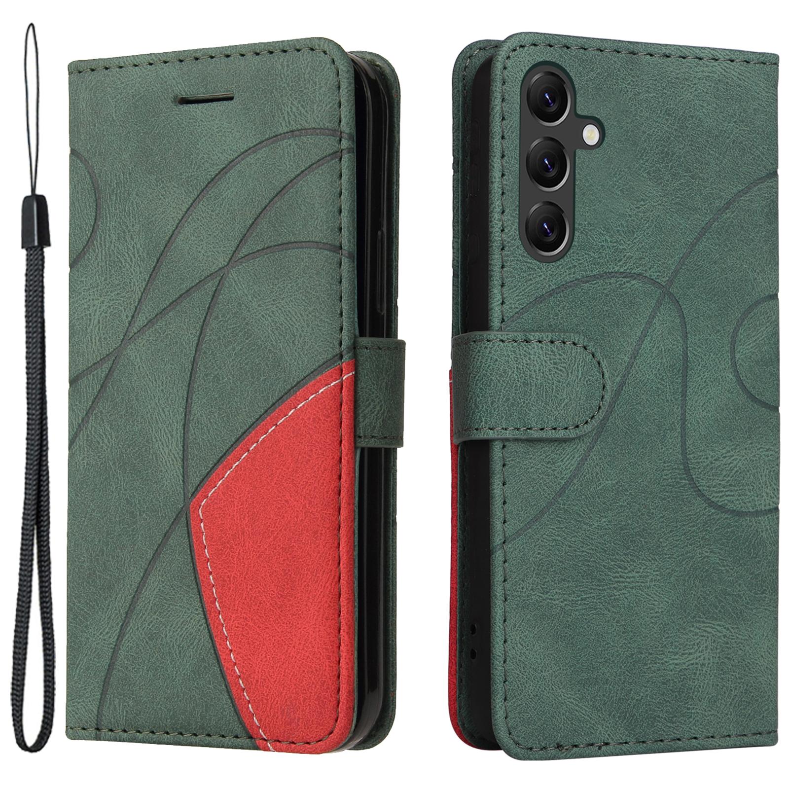 

For Samsung Galaxy A05s 4G Leather Case Wallet Stand Color Splicing Phone Cover Green