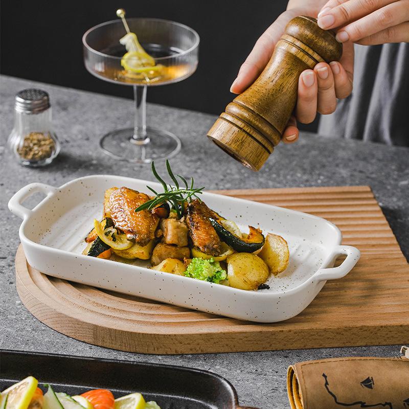 Ceramic Double Ear Plate Japanese Sushi Pasta Home Dish Commercial Tableware Rectangular Fruit Salad Plate