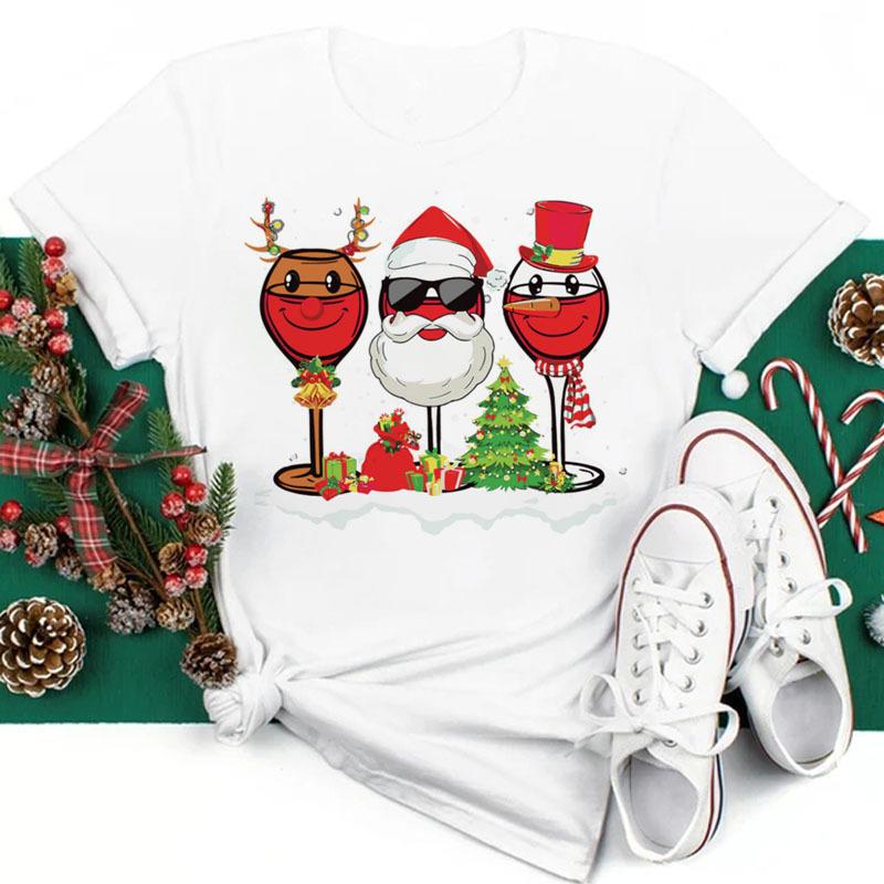 

Футболка с Рождеством, модная женская футболка, красное вино и рождественская шляпа, топы с принтом, женские футболки с короткими рукавами и графикой XXL