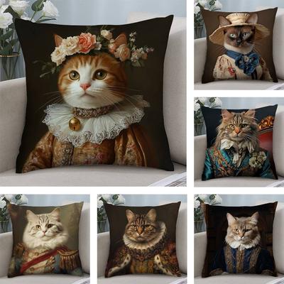 Renaissance Royal Cat Funny Pillow Case Plush Fabric Soft  Pillowcase Double Sided Print Cushion Cover Household Gifts