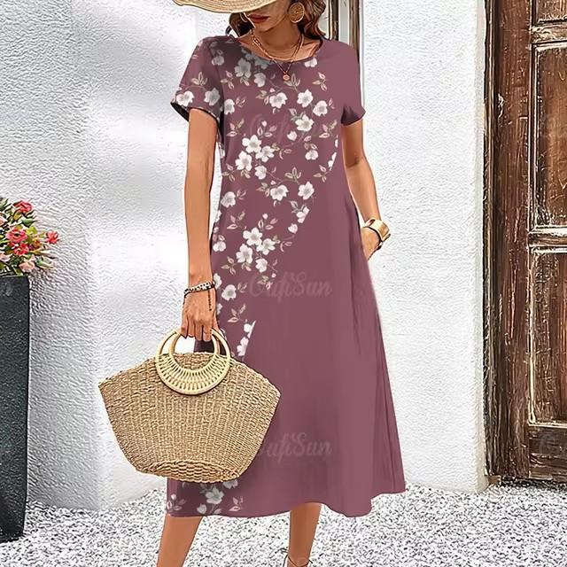 3D Digital Printing Dresses Women s Summer Short-sleeved O-neck Casual Loose Dress S