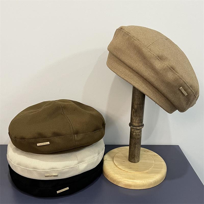 Vintage Tweed Beret Children's Autumn Painter Hat Solid Color Versatile Stewardess Hat Bud Hat