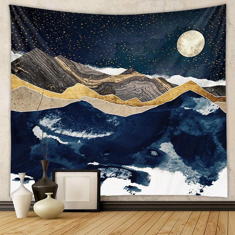 Nordic Mountain Sunset Printed Tapestry Natural Landscape Wall Hanging Cloth Beautiful Bedroom Background Decoration with Nails