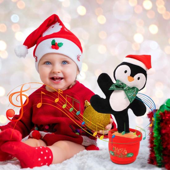 Christmas Dancing Penguin Toy Talking Music Plush Interactive Repeating Stuffed Animal Glowing Musical Electronic Deer Fun Educational Toys cm