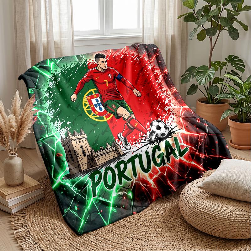Portugal Football Printed Flannel Blanket Skin Friendly Warm Decorative Throw for Indoor Couch Bed Daily Use
