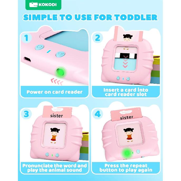KOKODI Talking Flash Cards for Toddler Girls Toys Age 3+, Speech Therapy Toy 224 Sight Words Speech Therapy Toys Learning Alphabet Educational