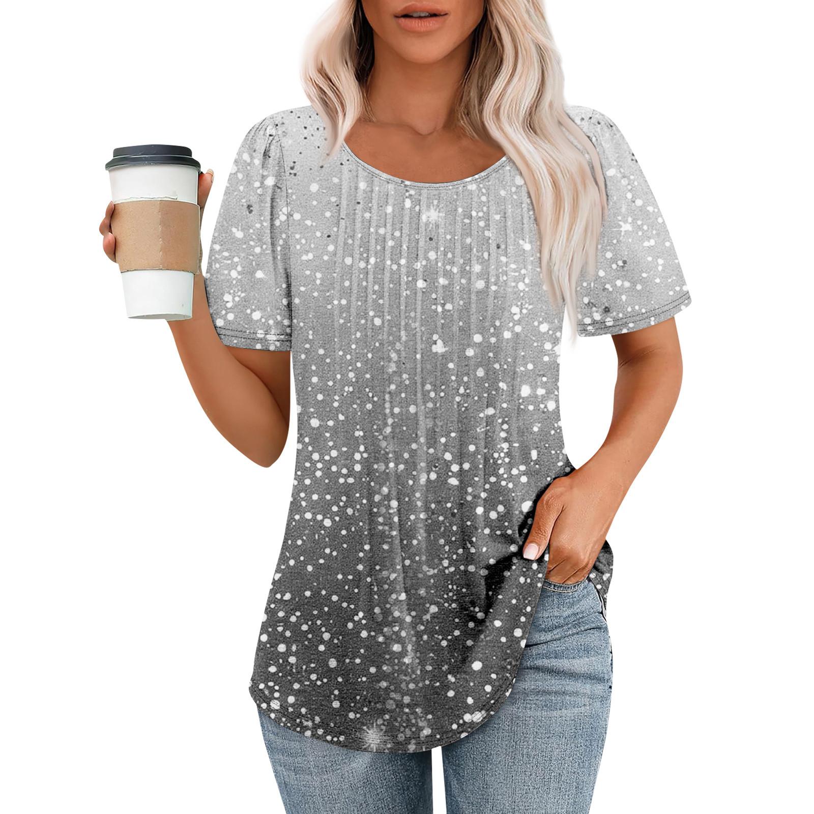 

Женская модная повседневная плиссированная футболка с коротким рукавом с принтом S