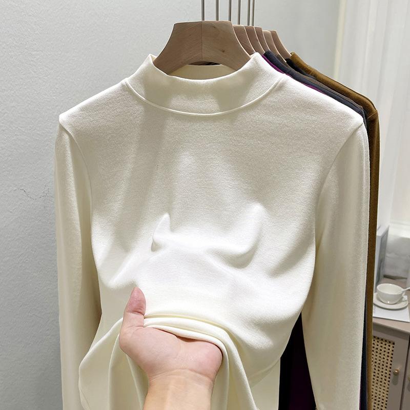 Small stand-up neck bottoming shirt with stacked top inside, summer new basic versatile slim-fitting long-sleeved T-shirt for women